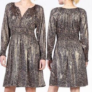 Current Air Black Metallic Leopard Print Smocked Waist Dress ~ Size Small 🧡🍄